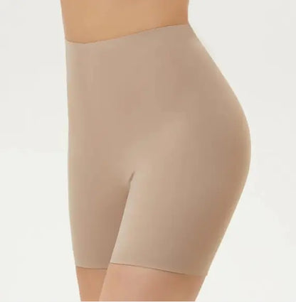 Beige shapewear shorts on a white background